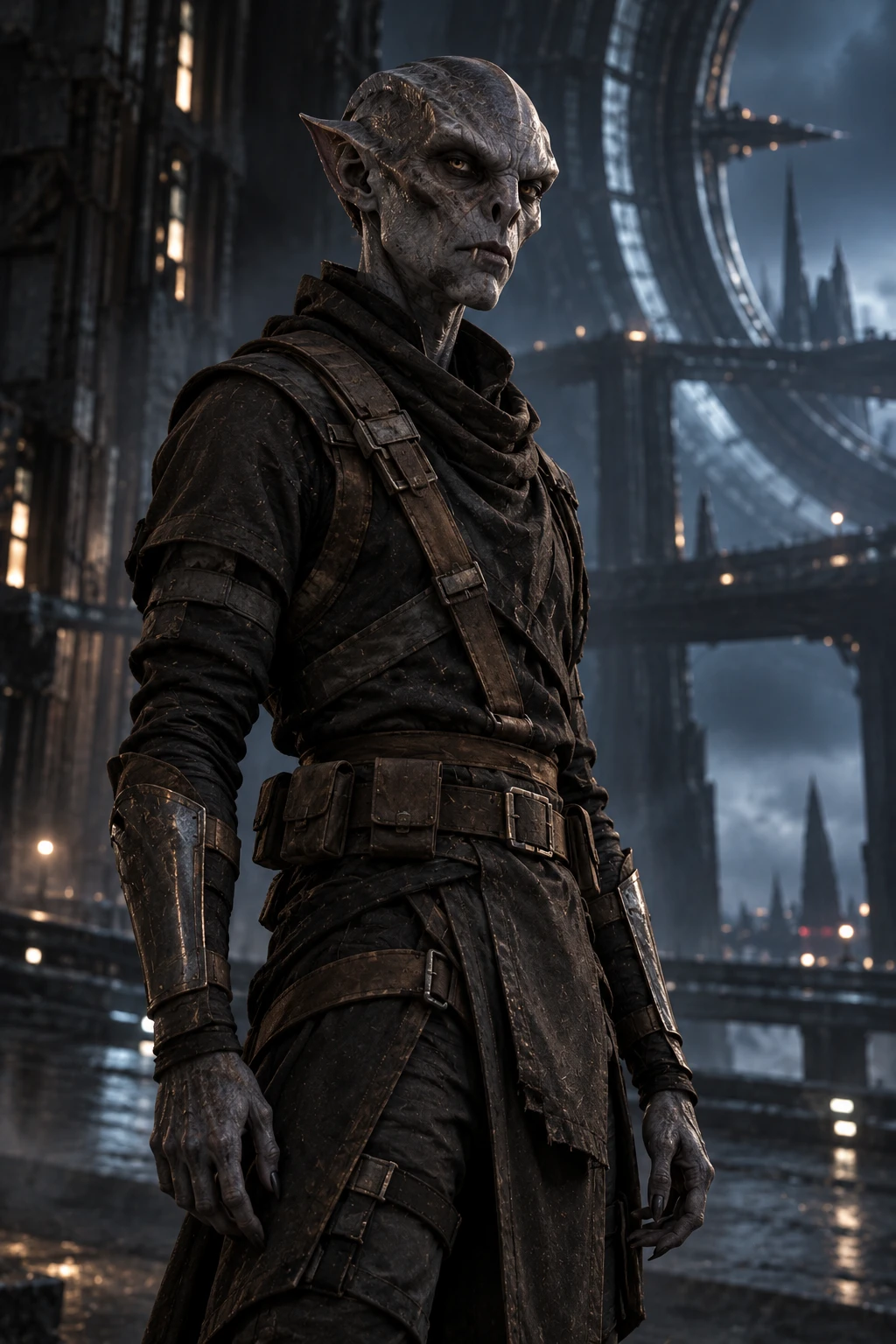 A Kharveth Lesser Bloodline soldier wearing practical dark armor
